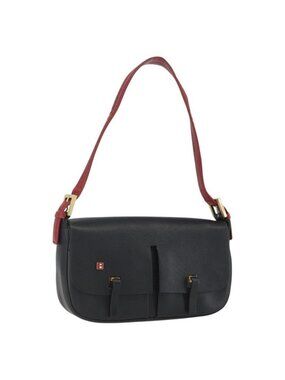 Authentic BALLY Shoulder Bag Leather Black Gold